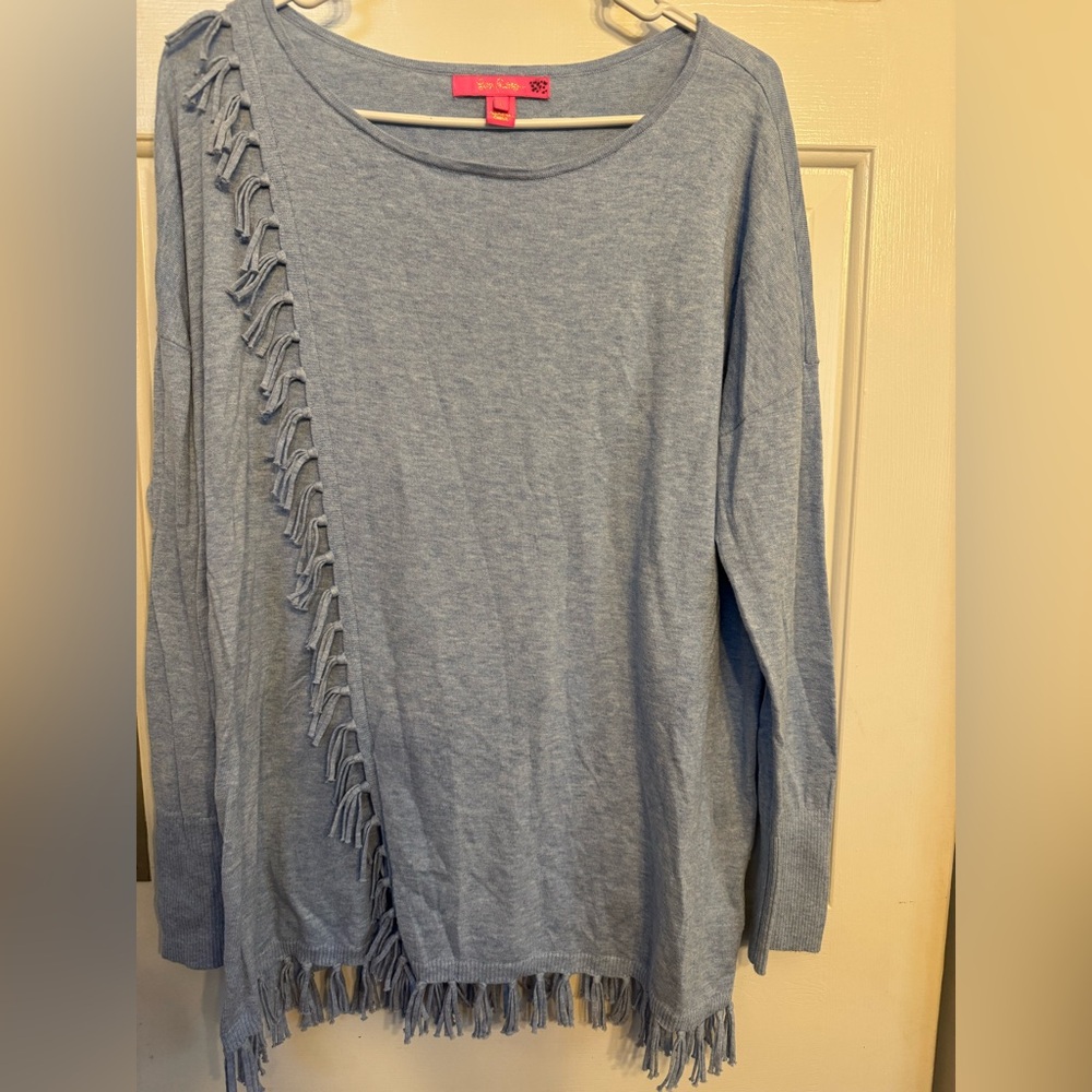Lilly Pulitzer Light Blue Long Sleeve Fringe Top